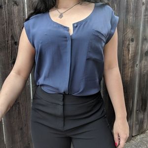 Eileen Fisher small navy silk blouse